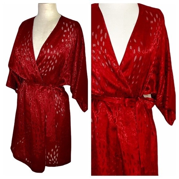 Vintage Red Burnout Animal Print Lingerie Robe - 1X - Picture 2 of 12
